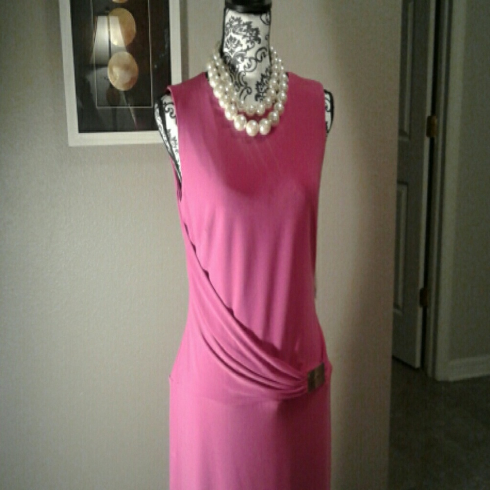 Pink form fitting dress lots of detail